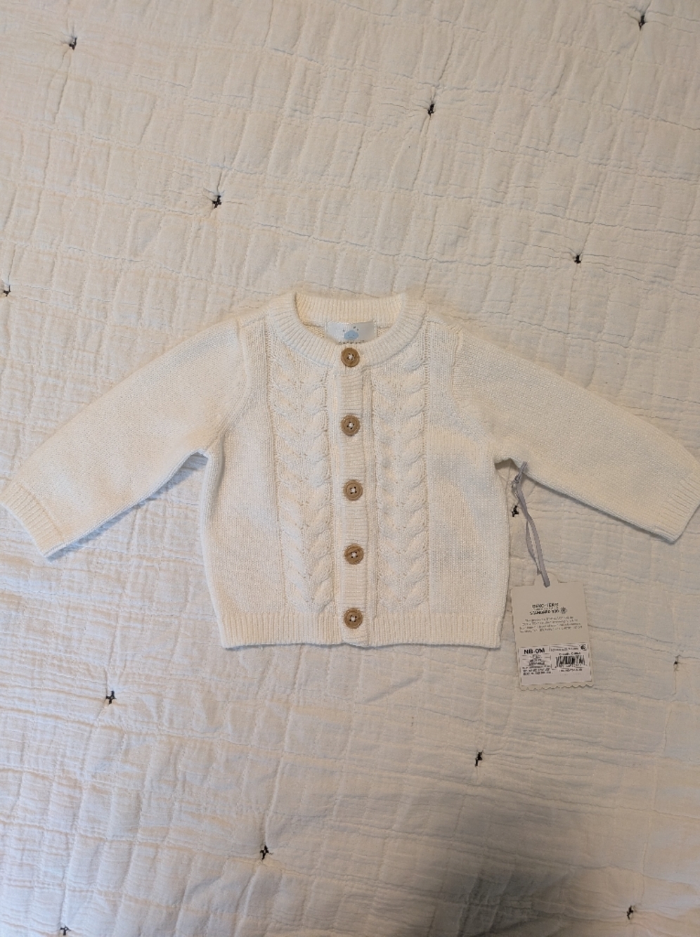 cloud island Ivory Cable-Knit Button Cardigan